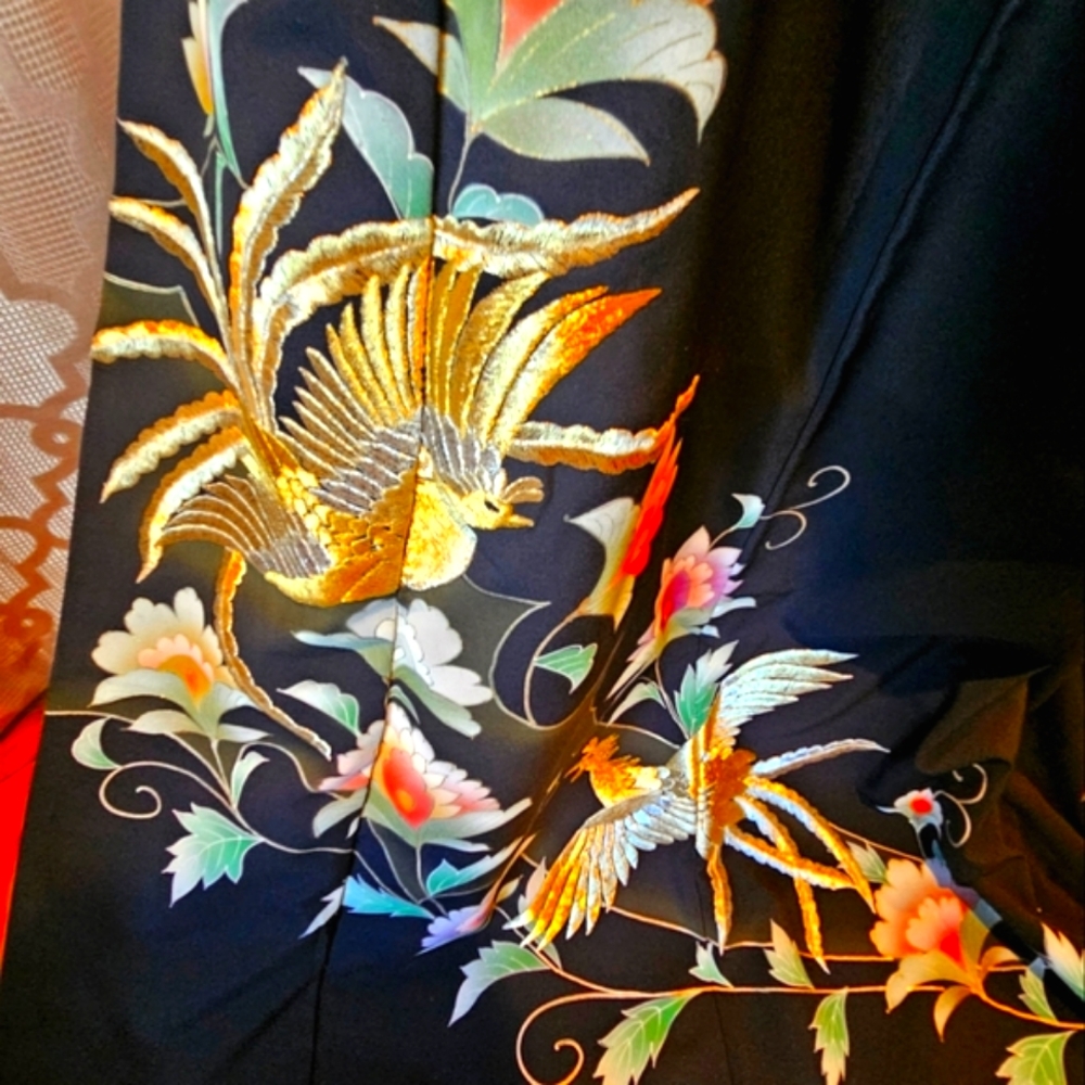 Black Kimono From Japan With Embroidery.